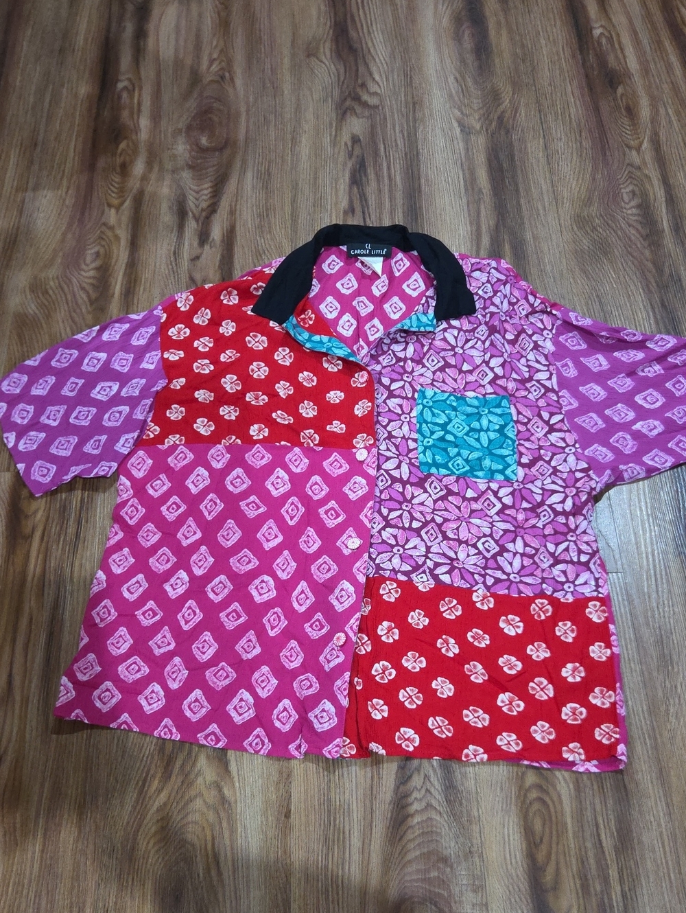 Vintage Hippie Carole Little Patchwork Short-Sleeve Button-Down